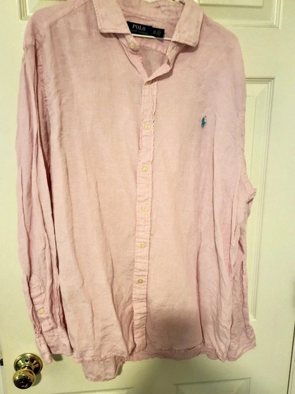 Polo Ralph Lauren Men's Linen Long-Sleeve Shirt Linen Button Down Pink XXL